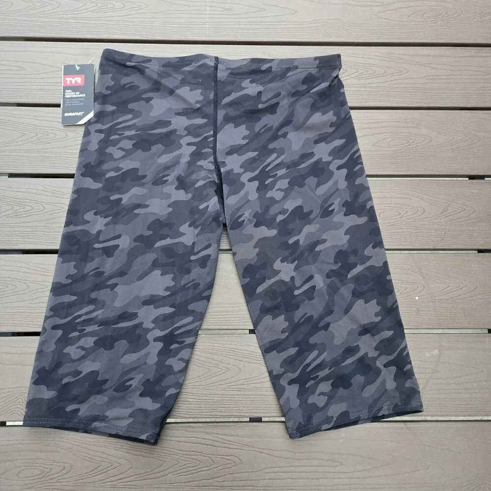 TYR Durafast Elite Camo Drawstring Black Men's Swim Jammer Size 32 New